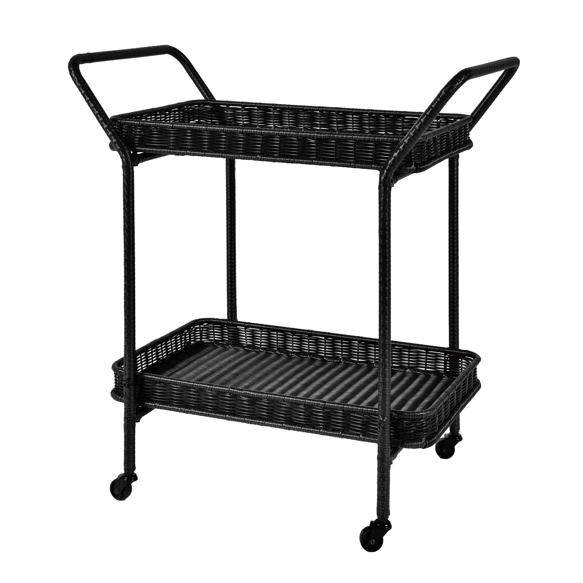 Jeco Wicker Patio Serving Cart in Black | Amazon (US)
