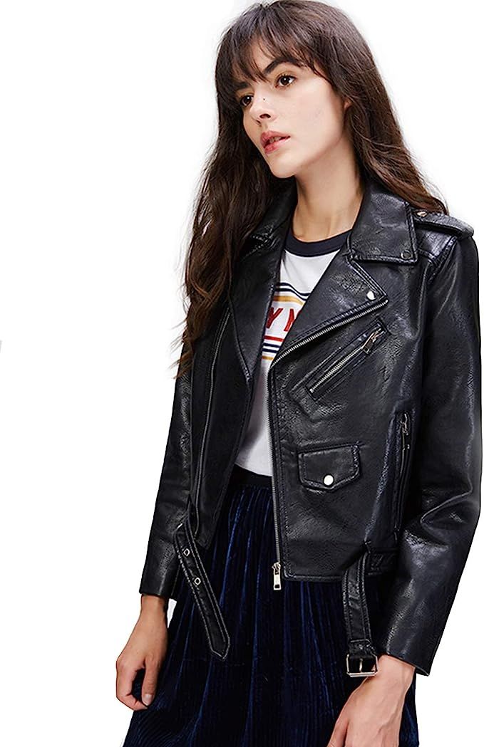 LY VAREY LIN Women's Faux Leather Motorcycle Jacket PU Slim Short Biker Coat | Amazon (US)