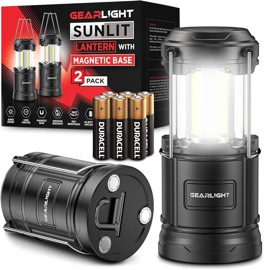 GearLight Camping Lantern - 2 Portable LED Battery Powered Lantern with Magnetic Base and Foldabl... | Amazon (US)