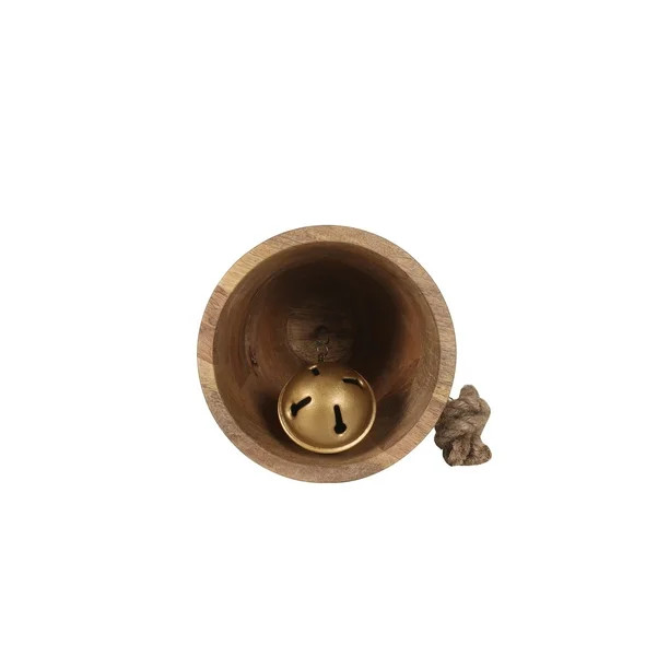 8.5" Holiday Time Natural Finished Wood Metal Hanging Bell With Rope Handle. | Walmart (US)