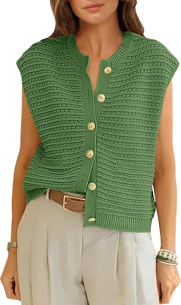 ANRABESS Women Sweater Vests Sleeveless Cardigan Casual Loose Knit Button Down Sweater Tops 2025 ... | Amazon (US)