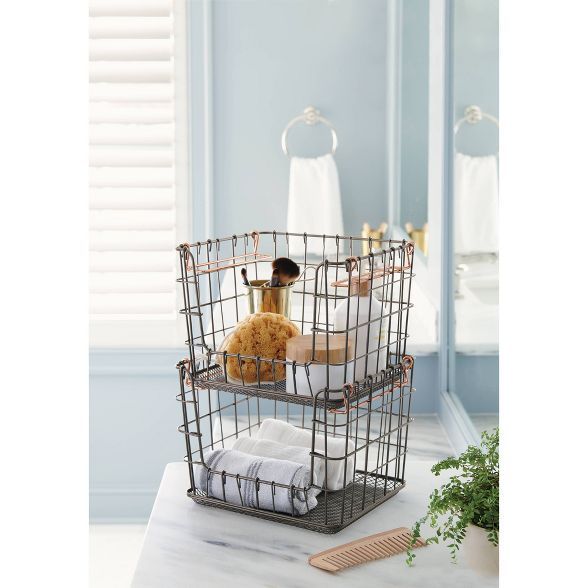 Wire Stackable Basket with Copper Handle Pewter - Threshold™ | Target
