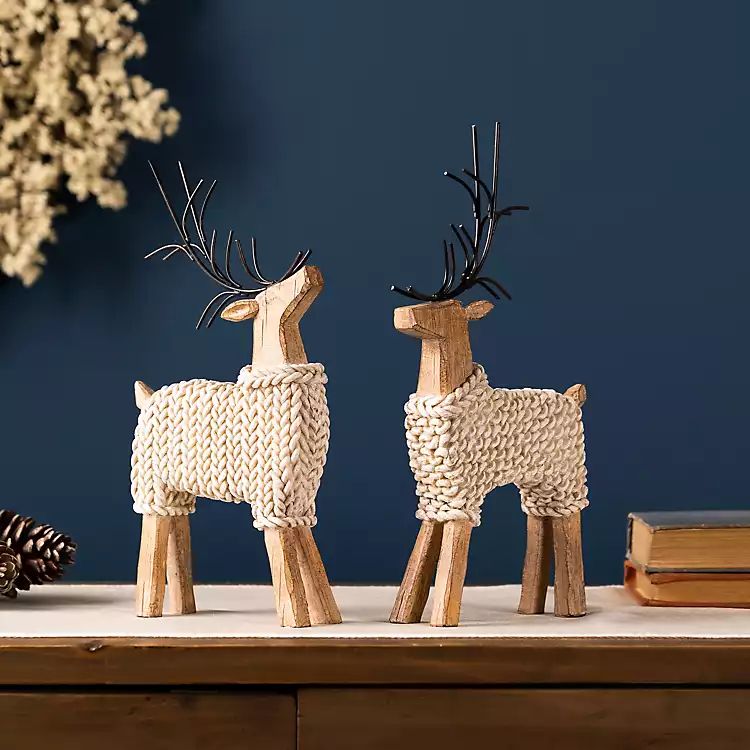 New! Cozy Deer In Knit Sweaters 2-pc. Figurine Set | Kirkland's Home