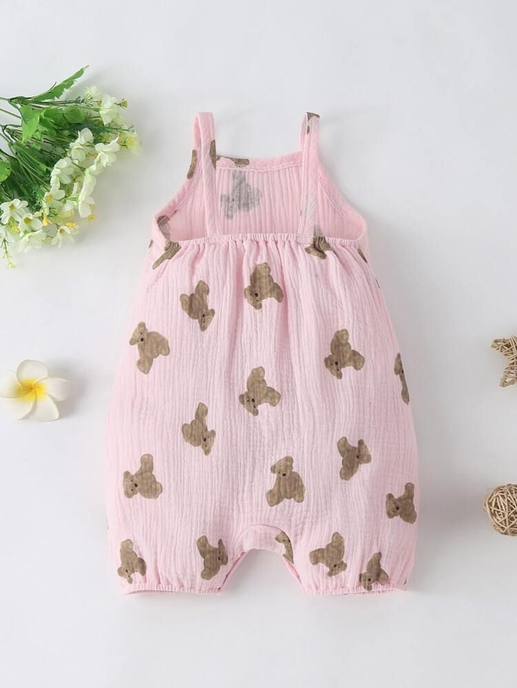 Baby Bear Print Textured Cami Romper | SHEIN