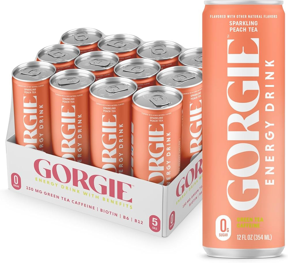 GORGIE Sugar Free Natural Energy Drinks, Peach (12 Pack) - Healthy Energy Drinks - Natural Coffee... | Amazon (US)