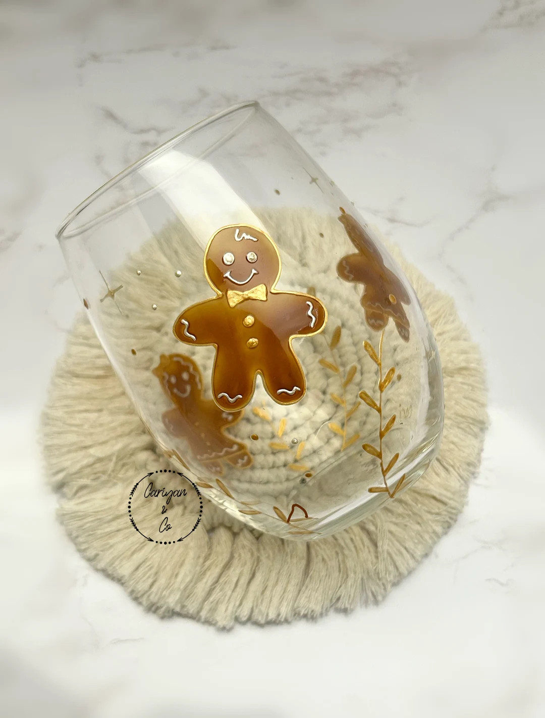 Hand Painted Gingerbread Man Stemless Wine Glass, Joyful Wine Glass - Etsy | Etsy (US)