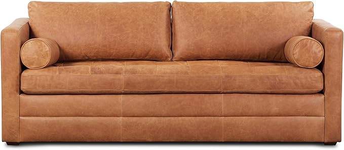 Poly & Bark Napa 82" Leather Pull‑Out Sleeper Sofa – Full‑Grain Italian Leather Upholstery,... | Amazon (US)