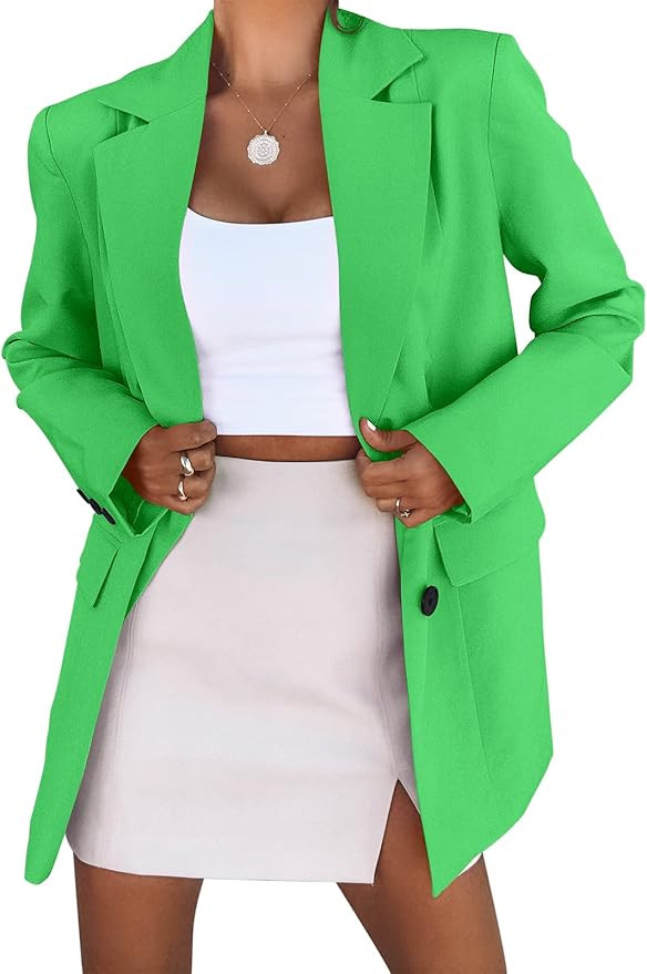 ANRABESS Women's Casual Button Long Sleeve Lapel Open Front Pad Shoulder Office Blazer Jacket Wor... | Amazon (US)