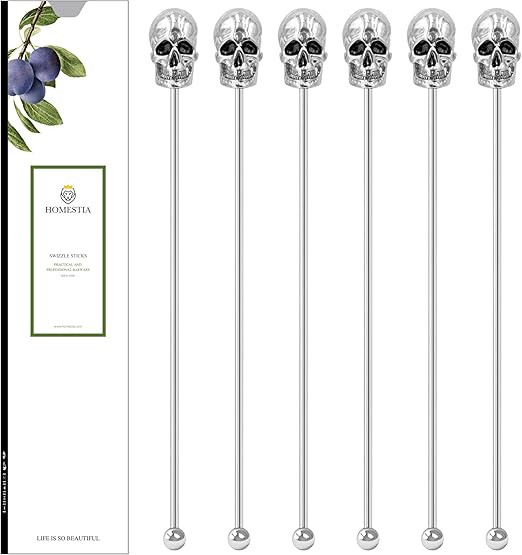 Homestia 6 Pcs Skull Coffee Stirrers Swizzle Sticks Stainless Steel 8" Reusable Beverage Stir Sti... | Amazon (US)