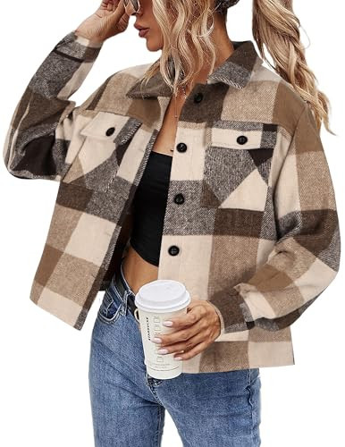 HOTOUCH Light Plaid Shacket Jacket Women Ladies Cropped Flannel Shacket Winter Outfits For Women | Amazon (US)