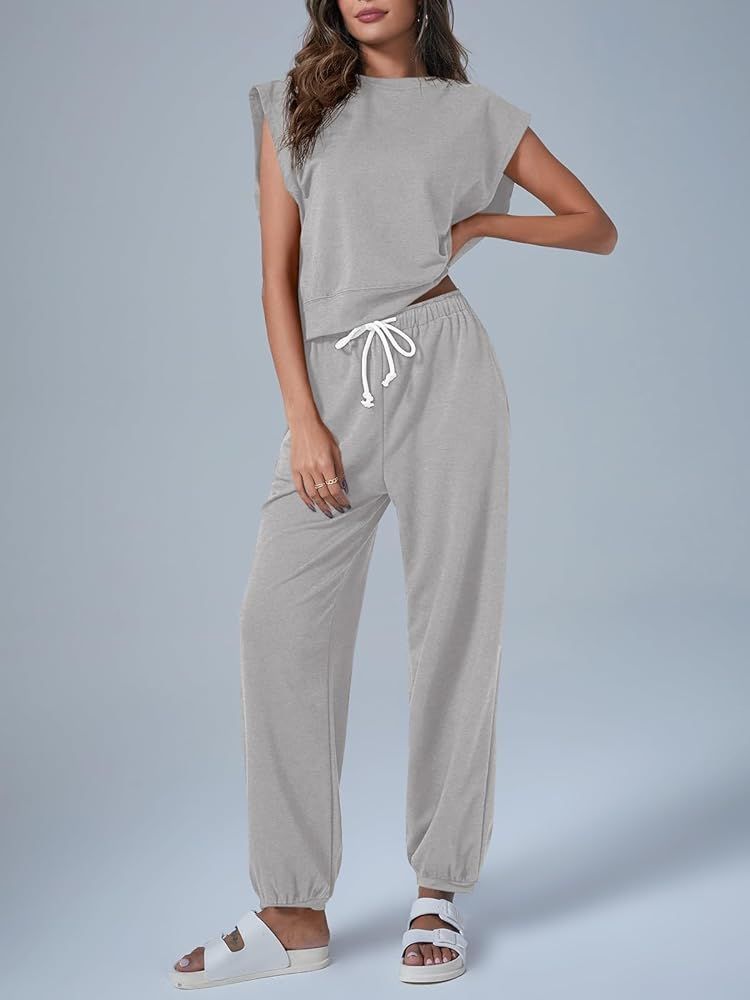 Tankaneo Women's Summer 2 Piece Outfits Casual Lounge Sets Oversized Sleeveless Tops Sweatpants w... | Amazon (US)