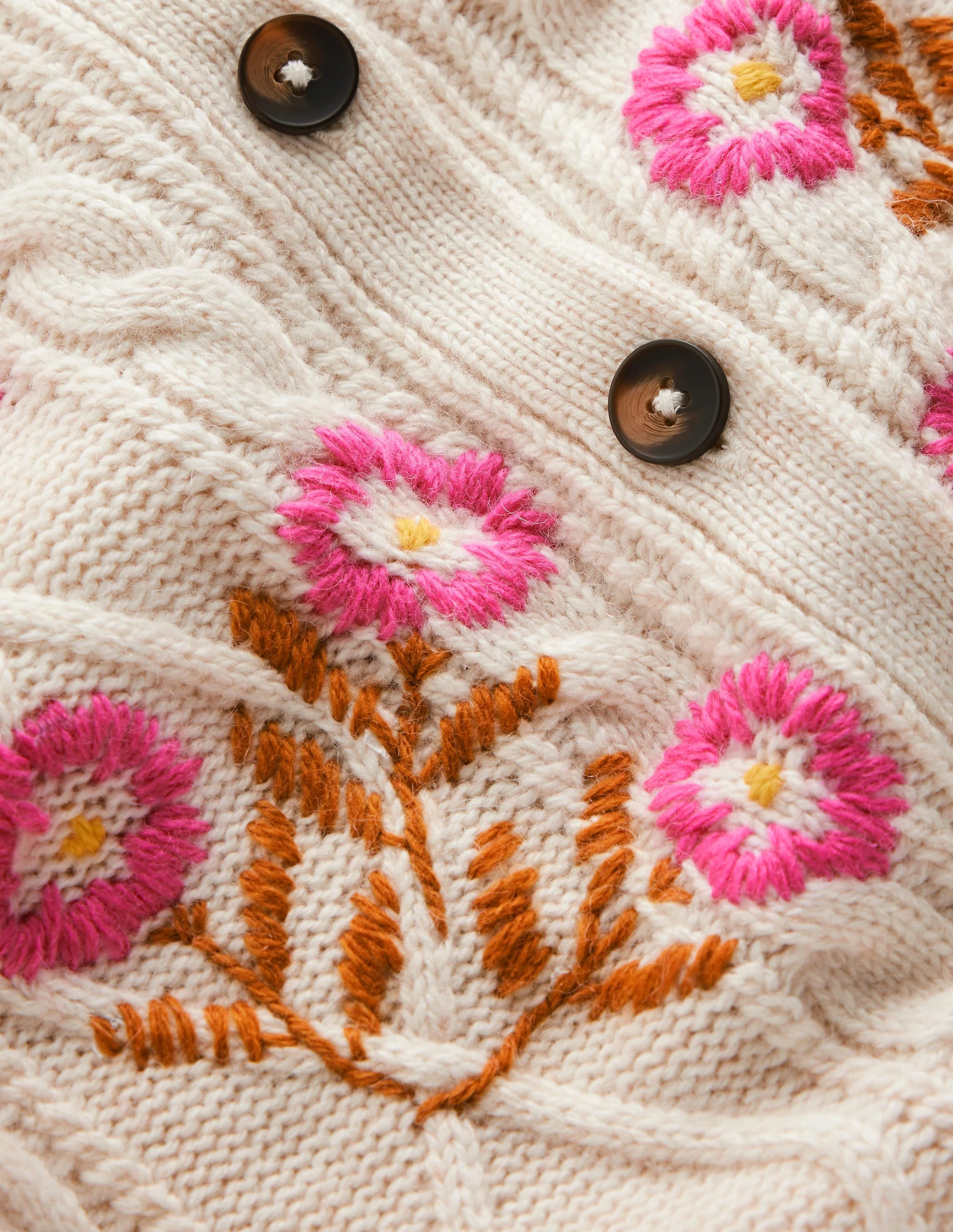 Cable Knitted Cardigan-Ecru Marl, Embroidery | Boden (US)