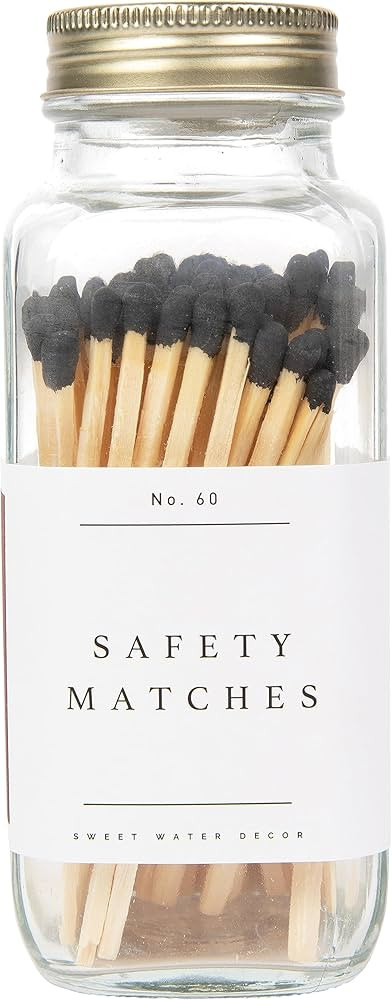 Sweet Water Decor 4" Black Safety Matches - Glass Jar with Gold Lid | Approx. 60 Matches | Matchs... | Amazon (US)