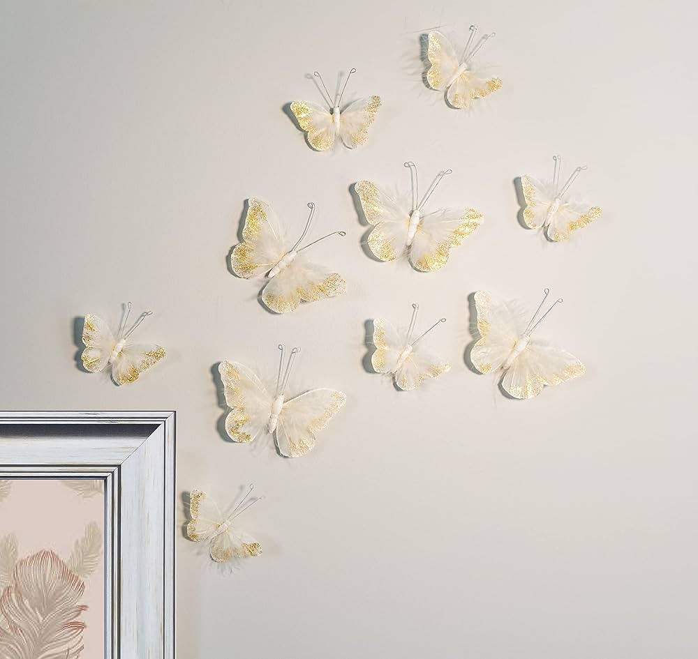 Inspired by Jewel Butterfly Wall Decorations Premium Quality Real Feather 3D Wall Decals Girls Be... | Amazon (US)