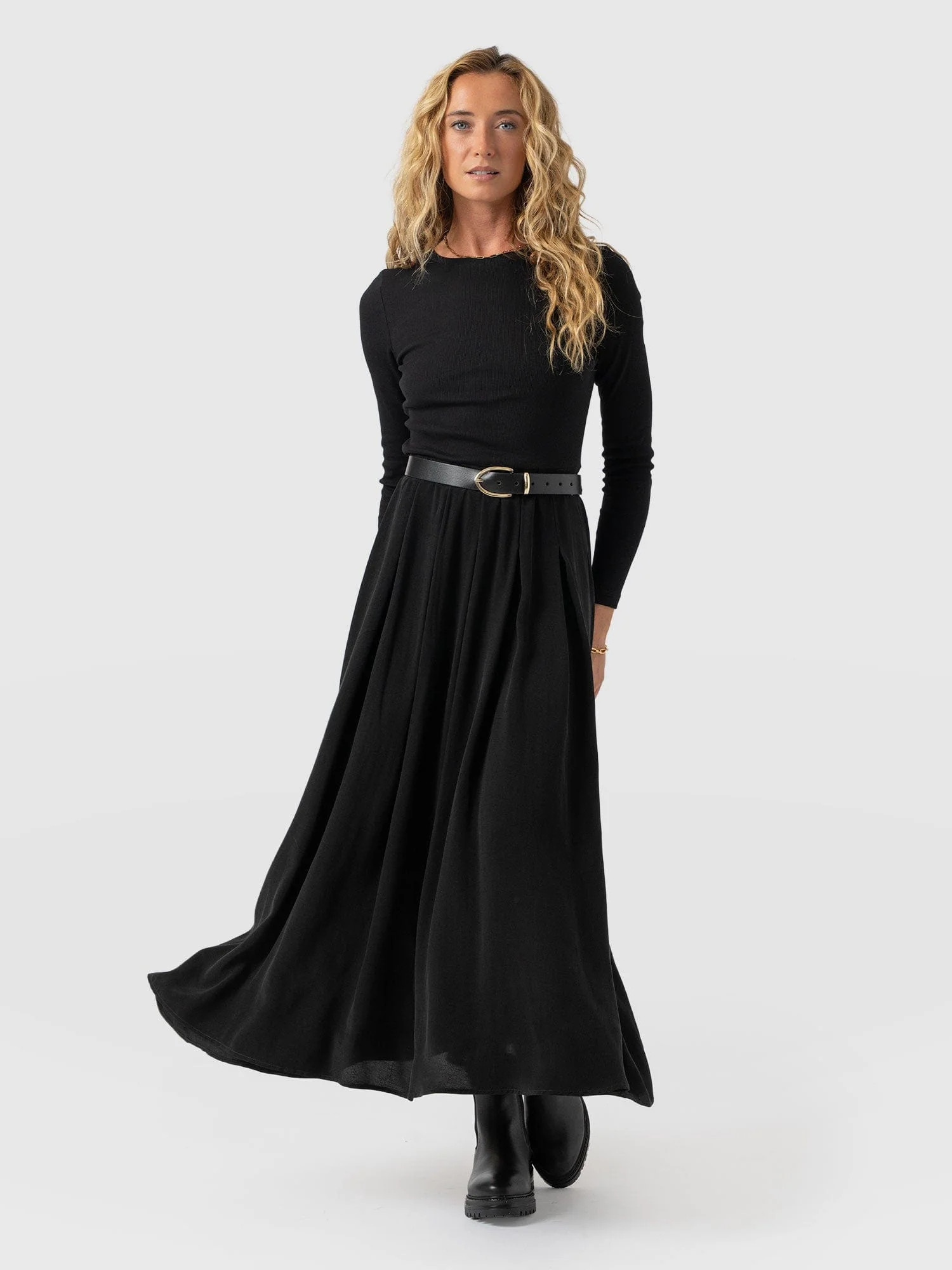 Renee Contrast Long Sleeve Dress - Black | Saint + Sofia