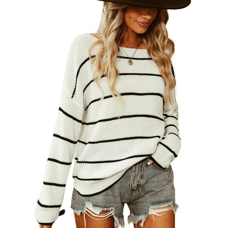Cupshe Women's Knitwear Regular Length Long Sleeve Boat Neckline Sweater | Walmart (US)
