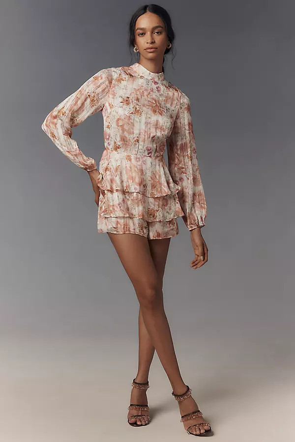 Tiered Mock-Neck Long-Sleeve Romper | Anthropologie (US)