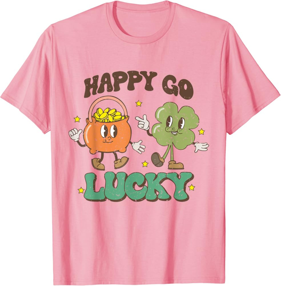 St Patricks Day Happy Go Lucky Shamrock Irish Retro Groovy T-Shirt | Amazon (US)