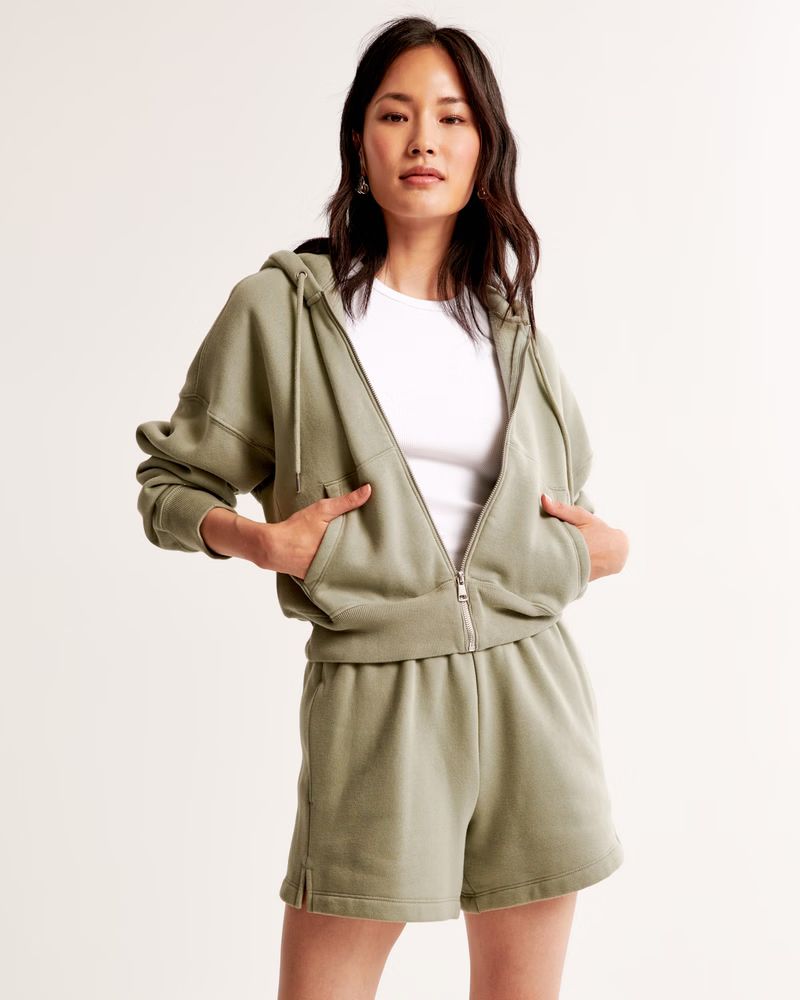 Women's Essential Ribbed Sunday Hooded Full-Zip | Women's Tops | Abercrombie.com | Abercrombie & Fitch (US)
