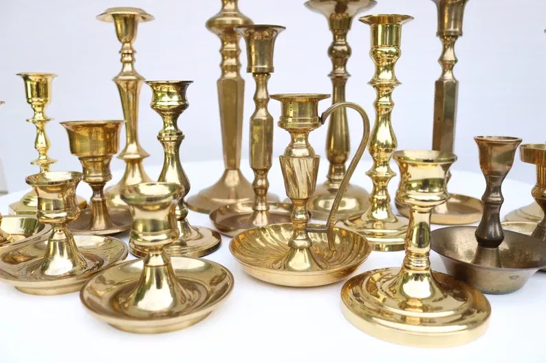 Lot of Brass Candle Holders Vintage Set Graduated Gold