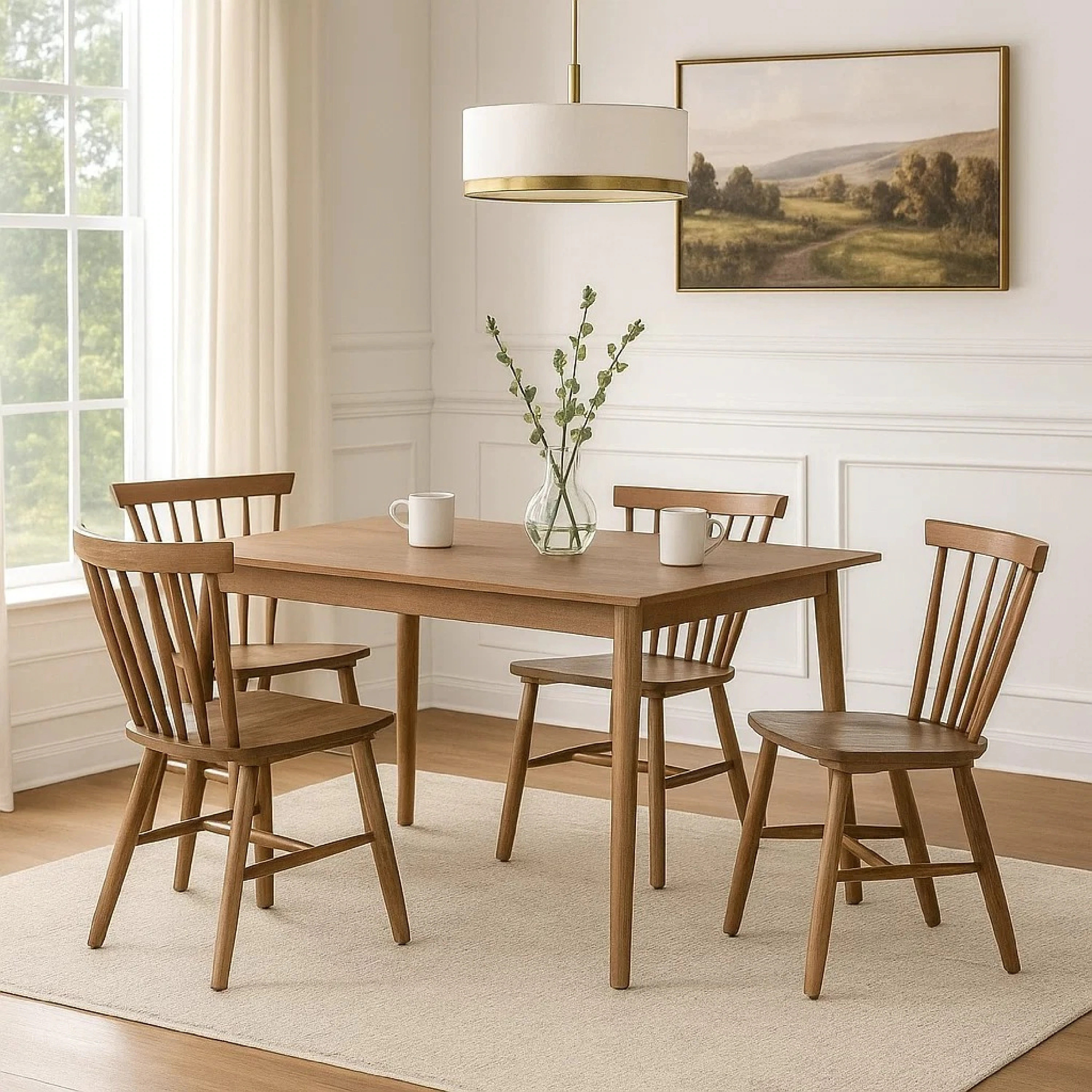 Benzara Baylee 7pc Dining Table Set with 6 Farmhouse Chairs Walnut Brown Wood one_size | BM347022 | Lowe's
