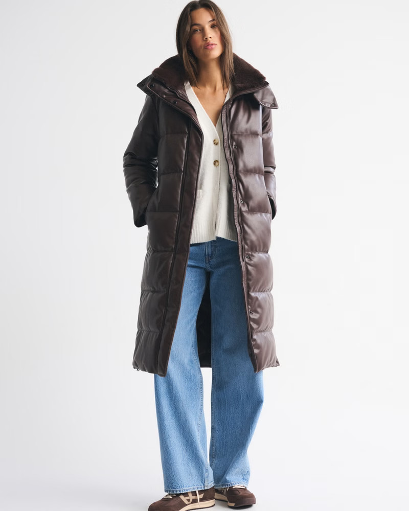 Women's Vegan Leather Long Puffer | Women's Coats & Jackets | Abercrombie.com | Abercrombie & Fitch (US)