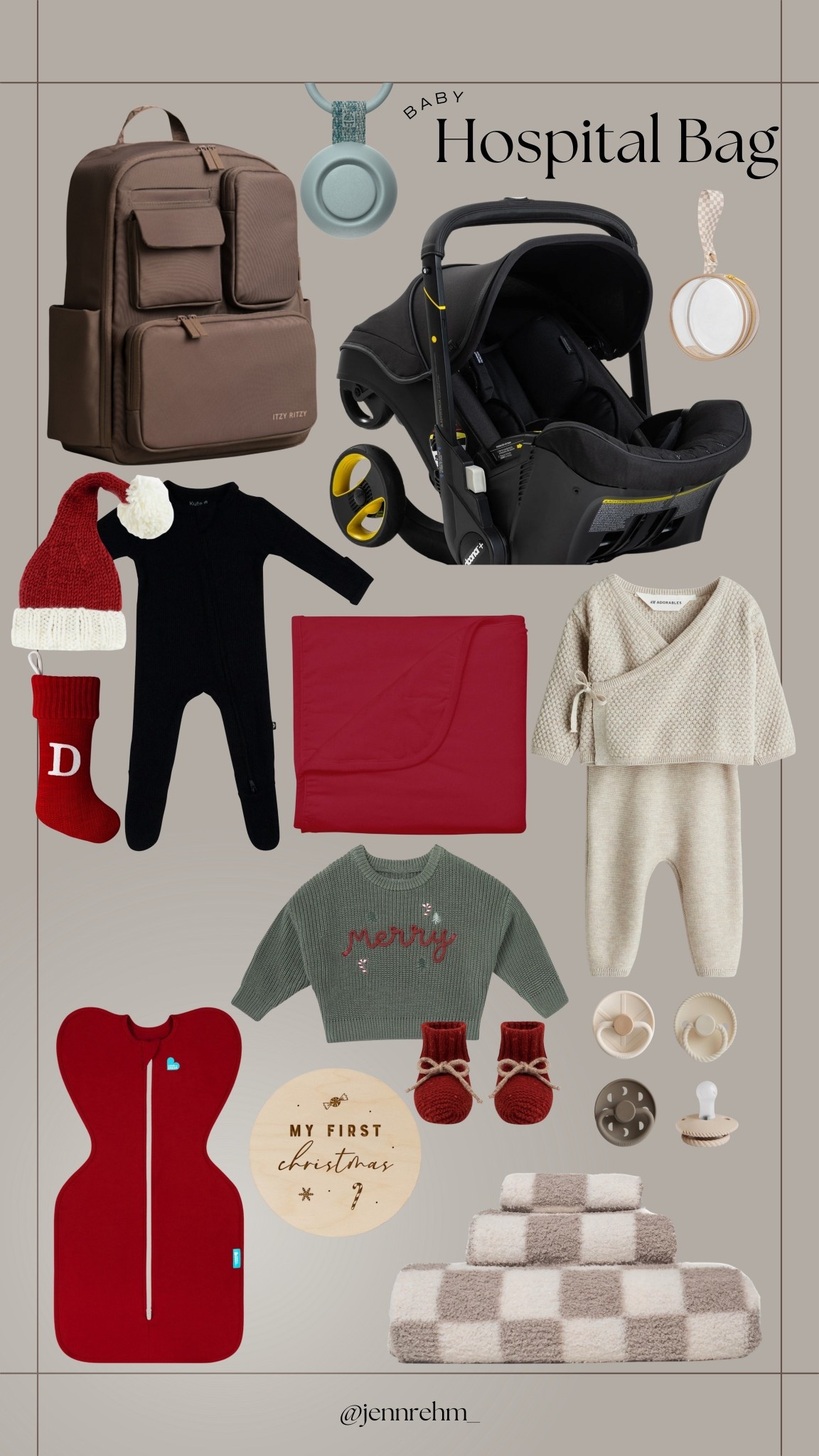 Hospital bag packing guide: For baby

• Diaper bag
•Bottles + formula (if preferred)
• Pacifiers + holder (if preferred)
•Travel sound machine
•Name sign
• Sleep sack
•Blanket
• 1 Zipper pajama
• 1 Knotted Gown
•Going home outfit
•Socks, Hats, Mittens