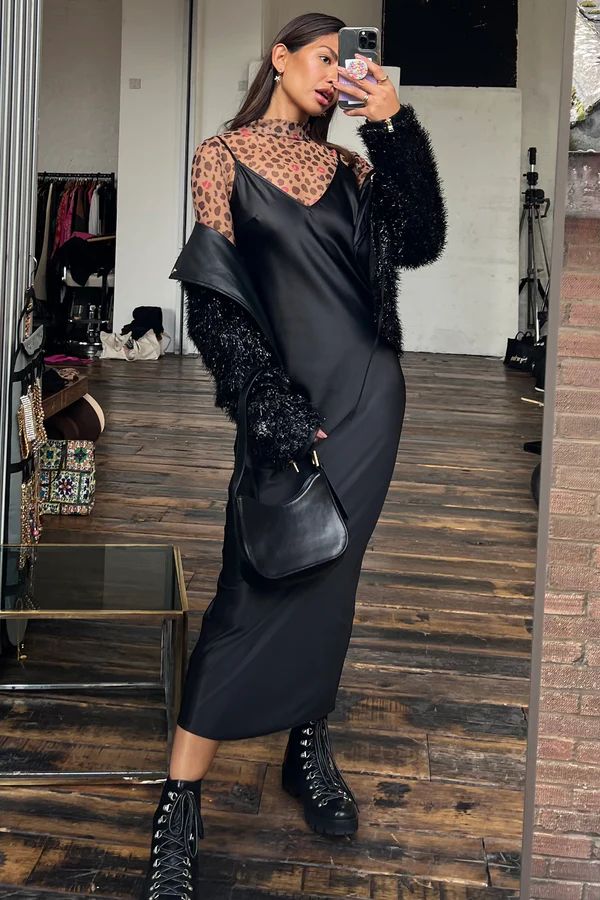 Black Satin Camile Slip Dress | Never Fully Dressed (UK & IE)