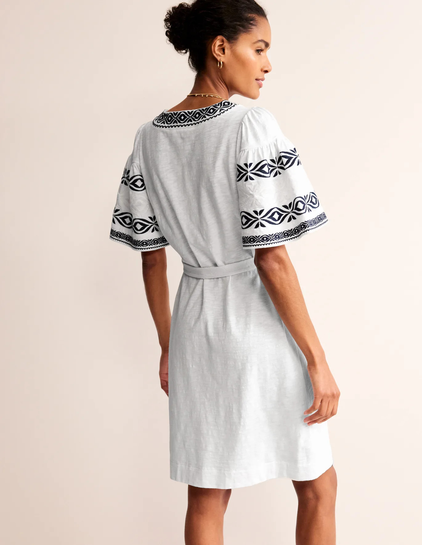 Embroidered Jersey Short Dress - White | Boden US | Boden (US)