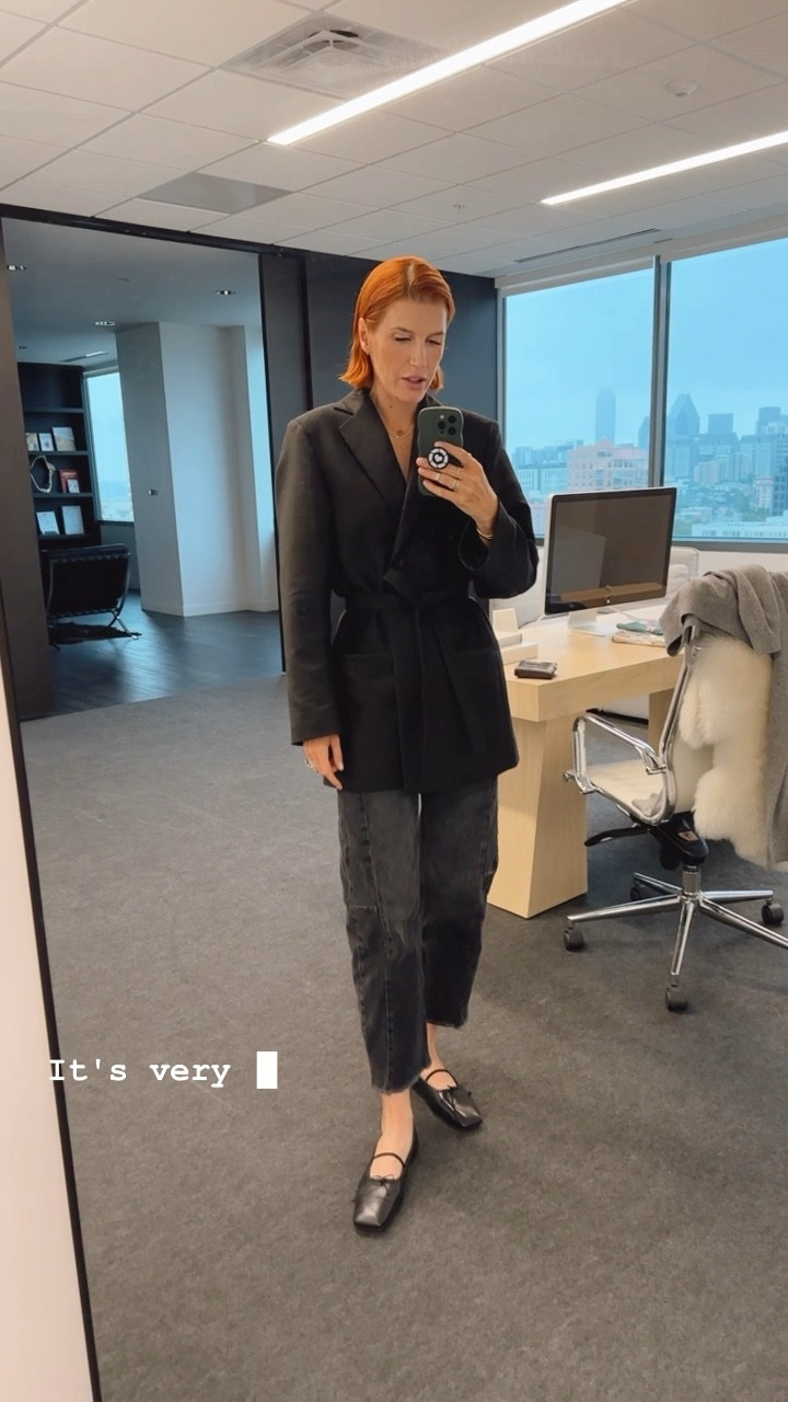 I’m back in the Dallas office today for planning meetings and I wore the same jacket I wore at LTKcon (that time with a mini skirt underneath) and I paired it with my horseshoe denim and new flats. This is a very Toteme-style look. Modern minimalism.
I have patent ballet flats and I added these black leather ballet flats to my wardrobe for this season- they are a modern shape and make some older looks seem new again.


#LTKeurope #LTKworkwear #LTKshoecrush