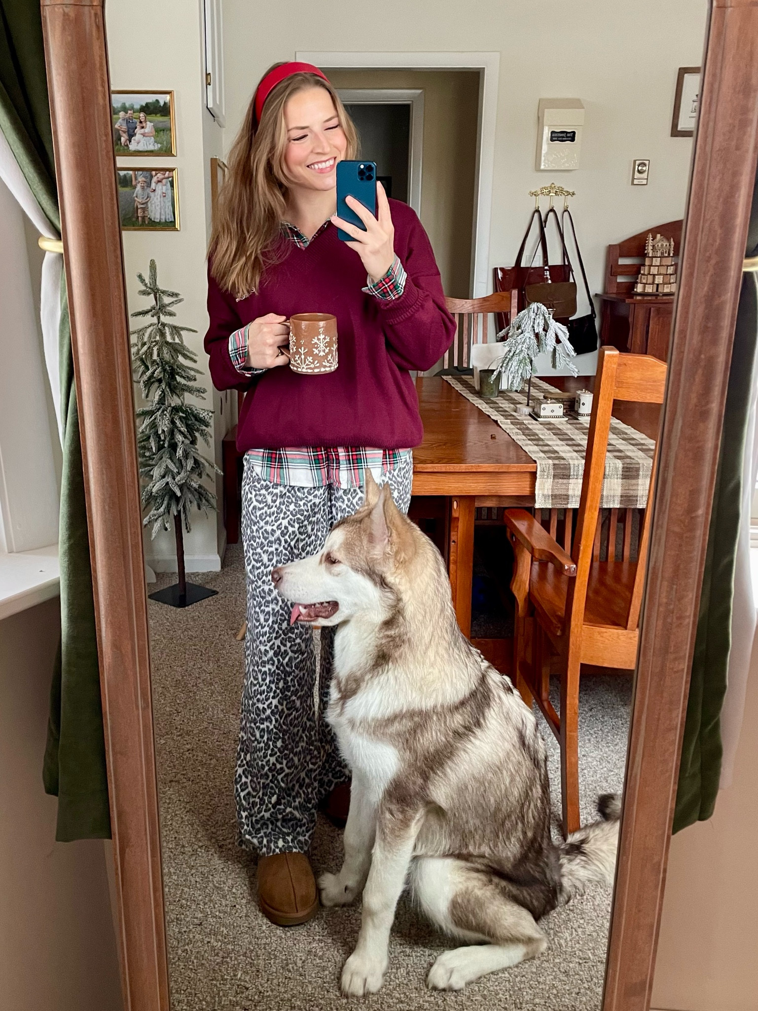 Burgundy sweater, sleepwear, Ugg slippers, red headband, flannel pajamas, cheetah pants, gingerbread mug, shop small, aerie, j. Crew, Christmas decor 

#LTKSeasonal #LTKHoliday #LTKFindsUnder50