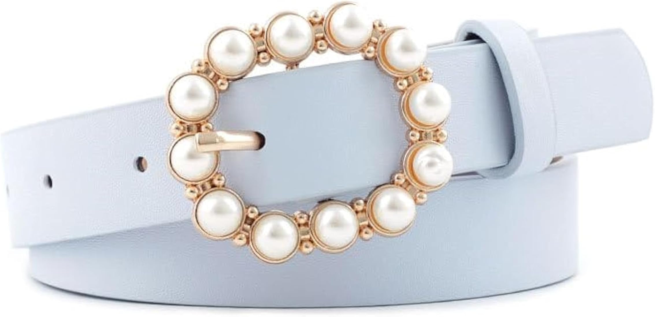 COTIM COYIN Pearl Buckle Skinny Leather Belt for Women, Adjustable Pin Buckle Belt, Fashion Belt ... | Amazon (US)