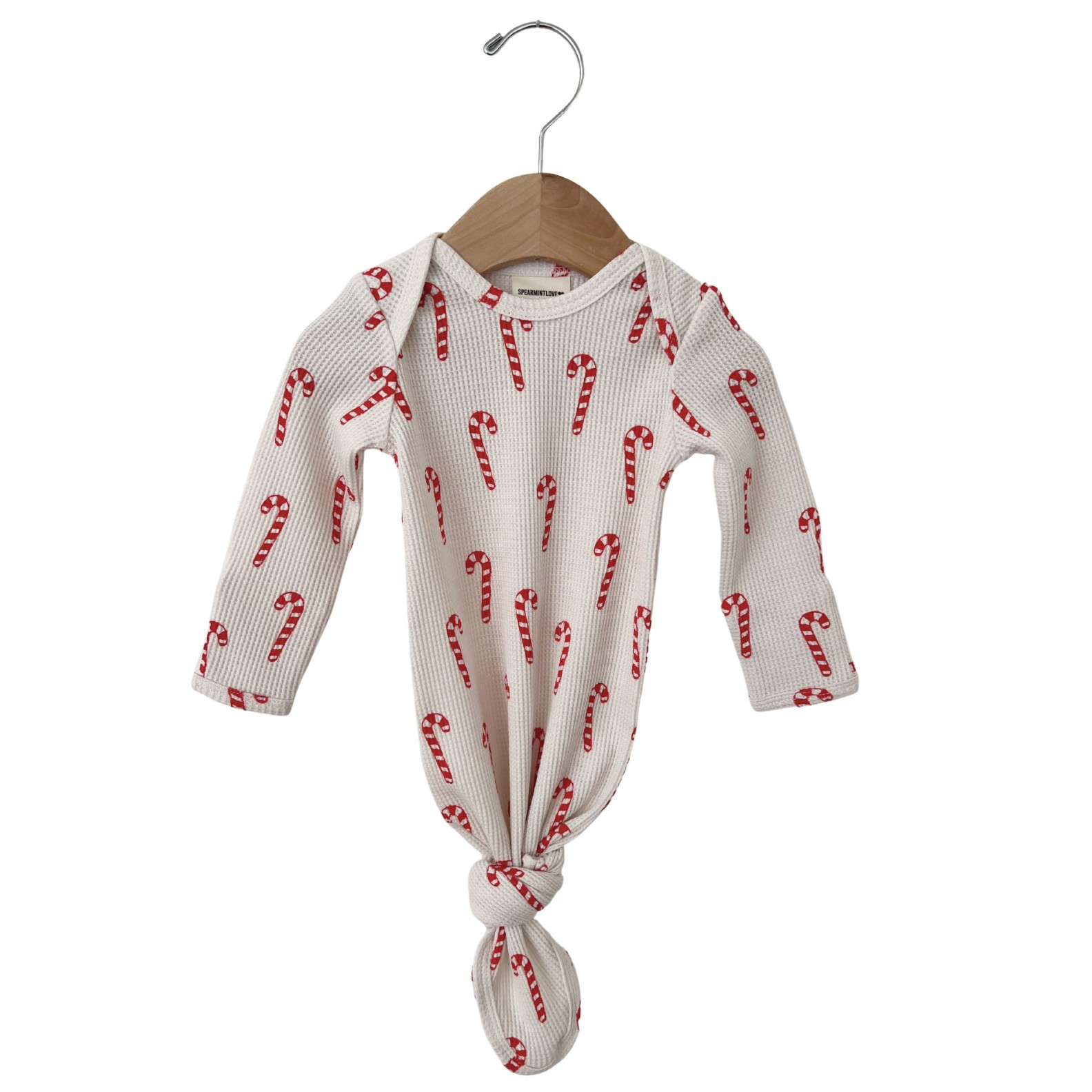 Organic Waffle Knotted Gown, Candy Cane | SpearmintLOVE