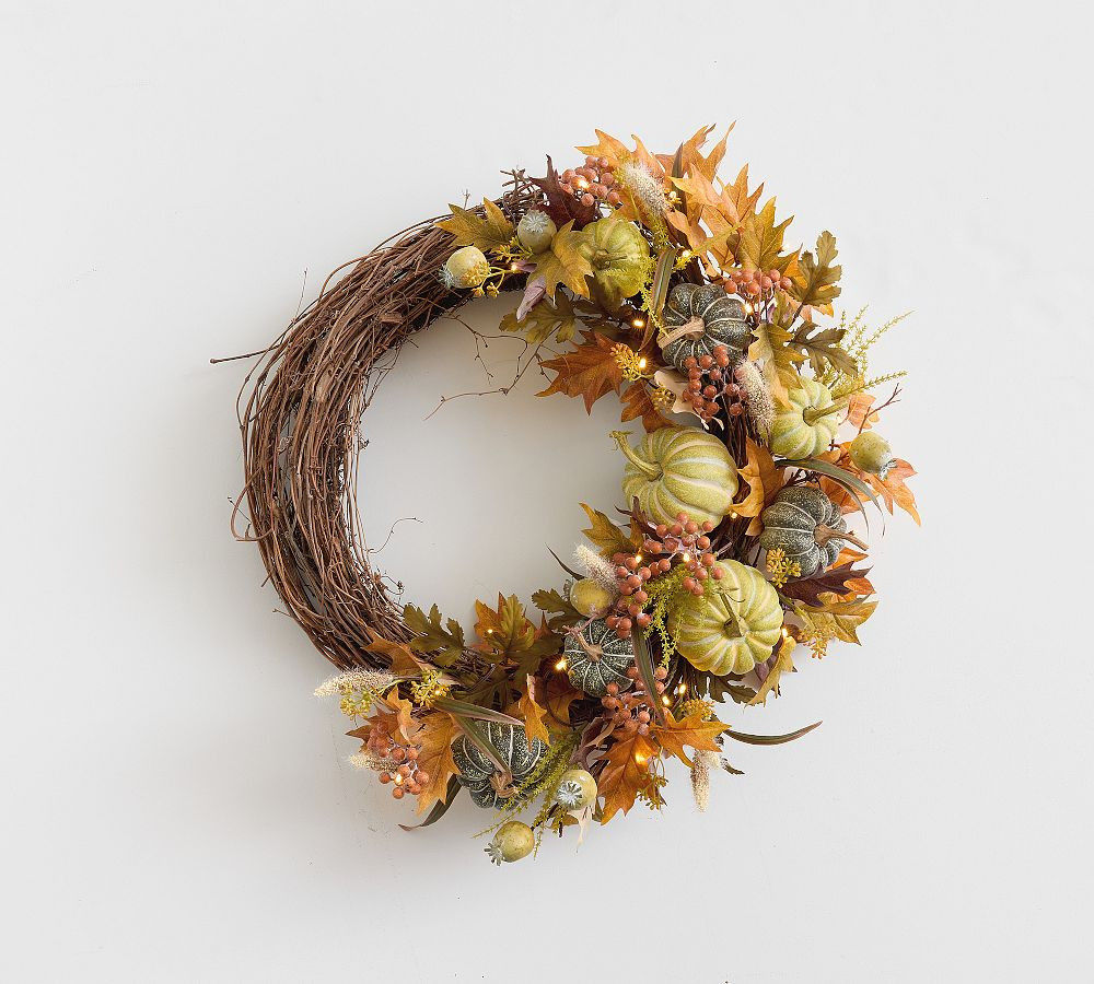Faux Lit Autumnal Wreath & Garland | Pottery Barn (US)