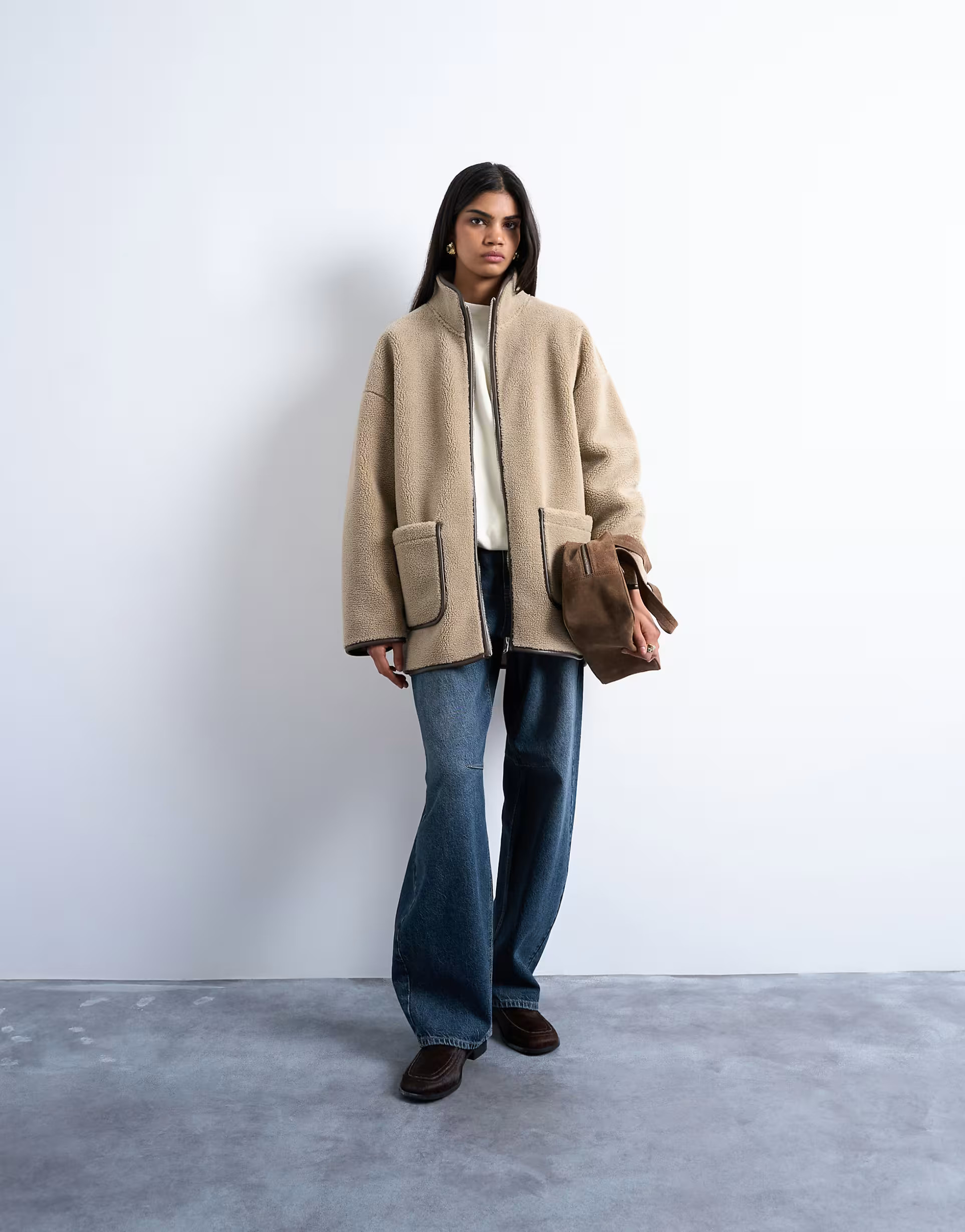 Topshop longline high neck chuck on shearling in teddy | ASOS (Global)