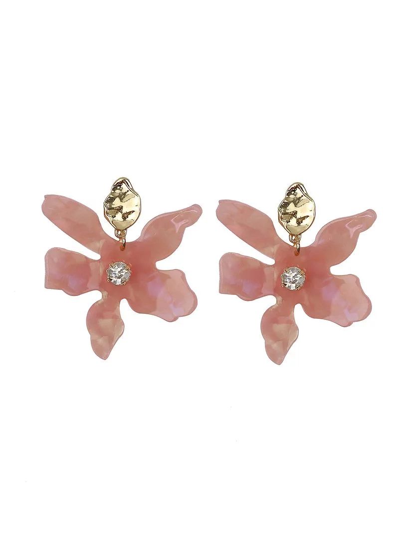 Time and Tru Women's Goldtone and Acrylic Flower Drop Earring, Swirled Pink | Walmart (US)