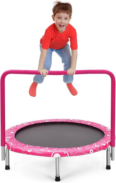 GYMAX Indoor Trampoline, 36\u201d ASTM Approved Kids Trampoline with Removable Handrails & Safety... | Amazon (US)