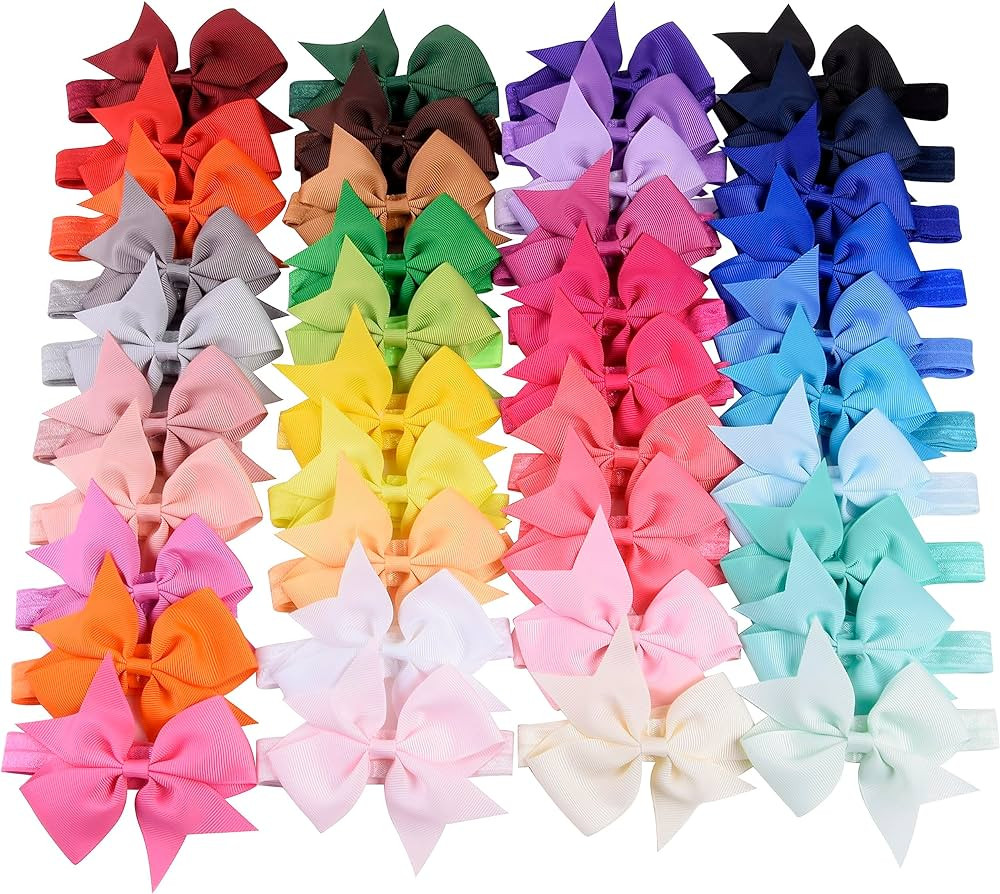 jollybows 40pcs Baby Girls Hair Bows Headbands Grosgrain Ribbon Hair Band Accessories for Infants... | Amazon (US)