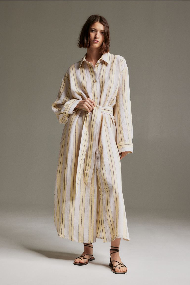 Linen Shirt Dress - Pale yellow/striped - Ladies | H&M US | H&M (US + CA)