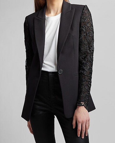 Supersoft Lace Sleeve Twill Blazer | Express