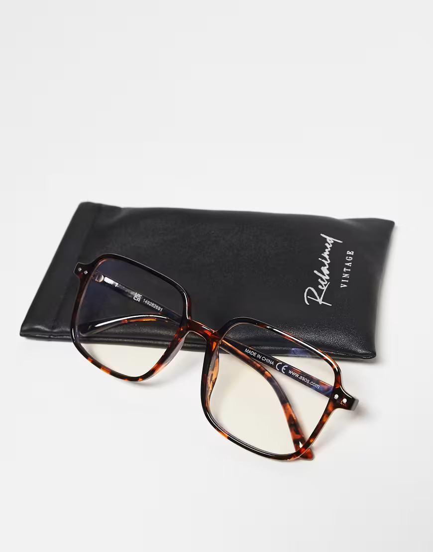 Reclaimed Vintage unisex oversized 70s blue light glasses in brown tortoiseshell | ASOS (Global)