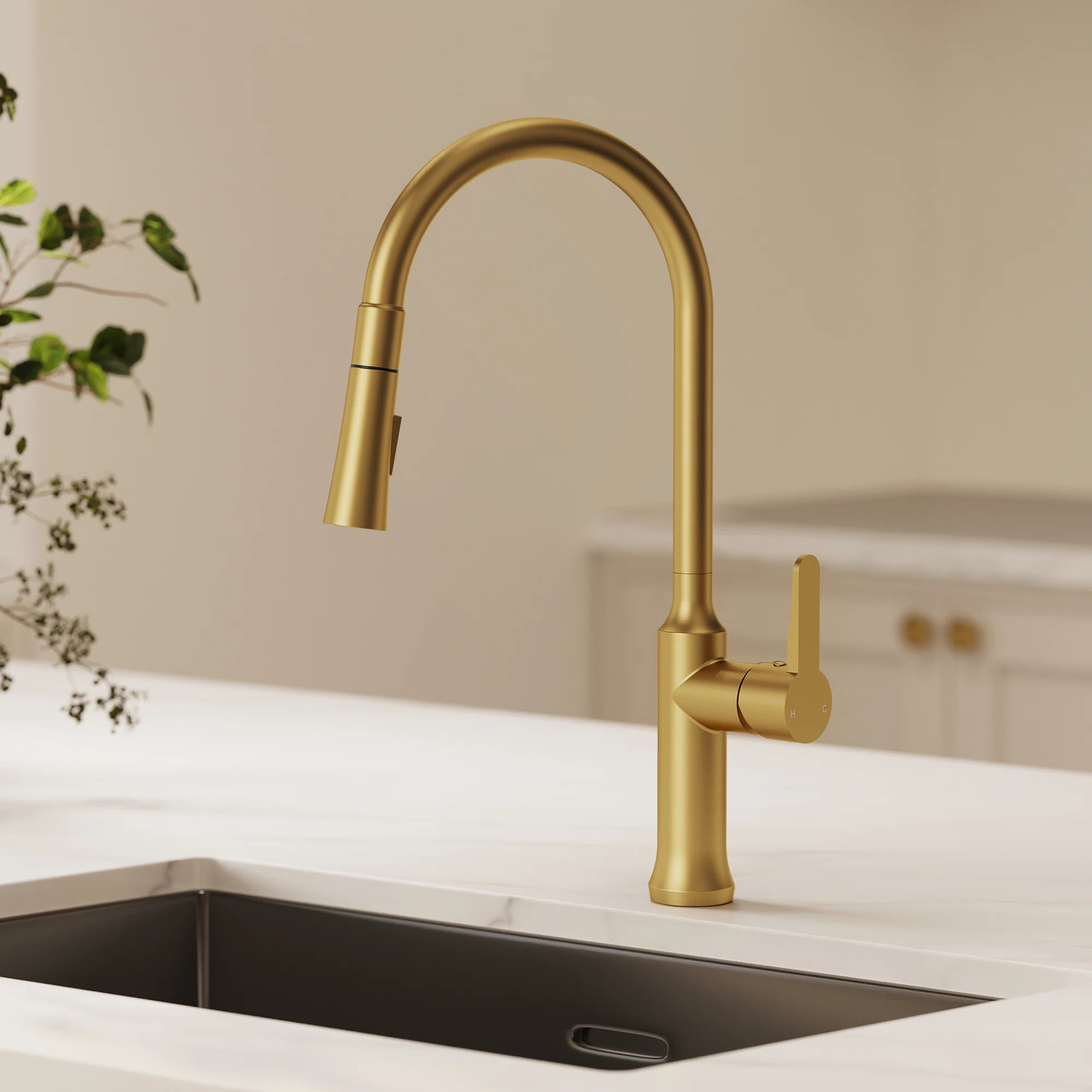 Pull-Down Kitchen Faucet with Dual-Function Sprayer, Single-Handle Sink Faucet SFS-1174-GD | Wayfair North America