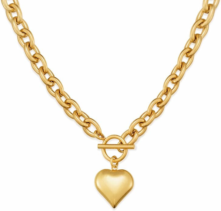 WOWORAMA Gold Chunky Chain Necklace for Women Puffy Heart Pendant Necklace White Gold Thick Chunk... | Amazon (US)