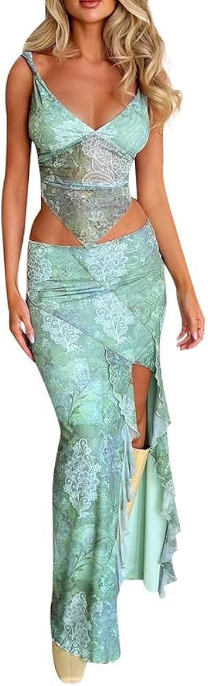 Women Sexy Mini Skirt Set Y2k Strapless Tube Top Bodycon Skirt 2 Piece Outfits Dress Solid Party ... | Amazon (US)