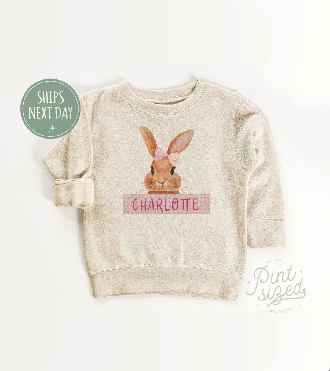 Girls Easter Sweatshirt Personalized Easter Bunny Pullover Spring Natural Crew Neck - Etsy | Etsy (US)
