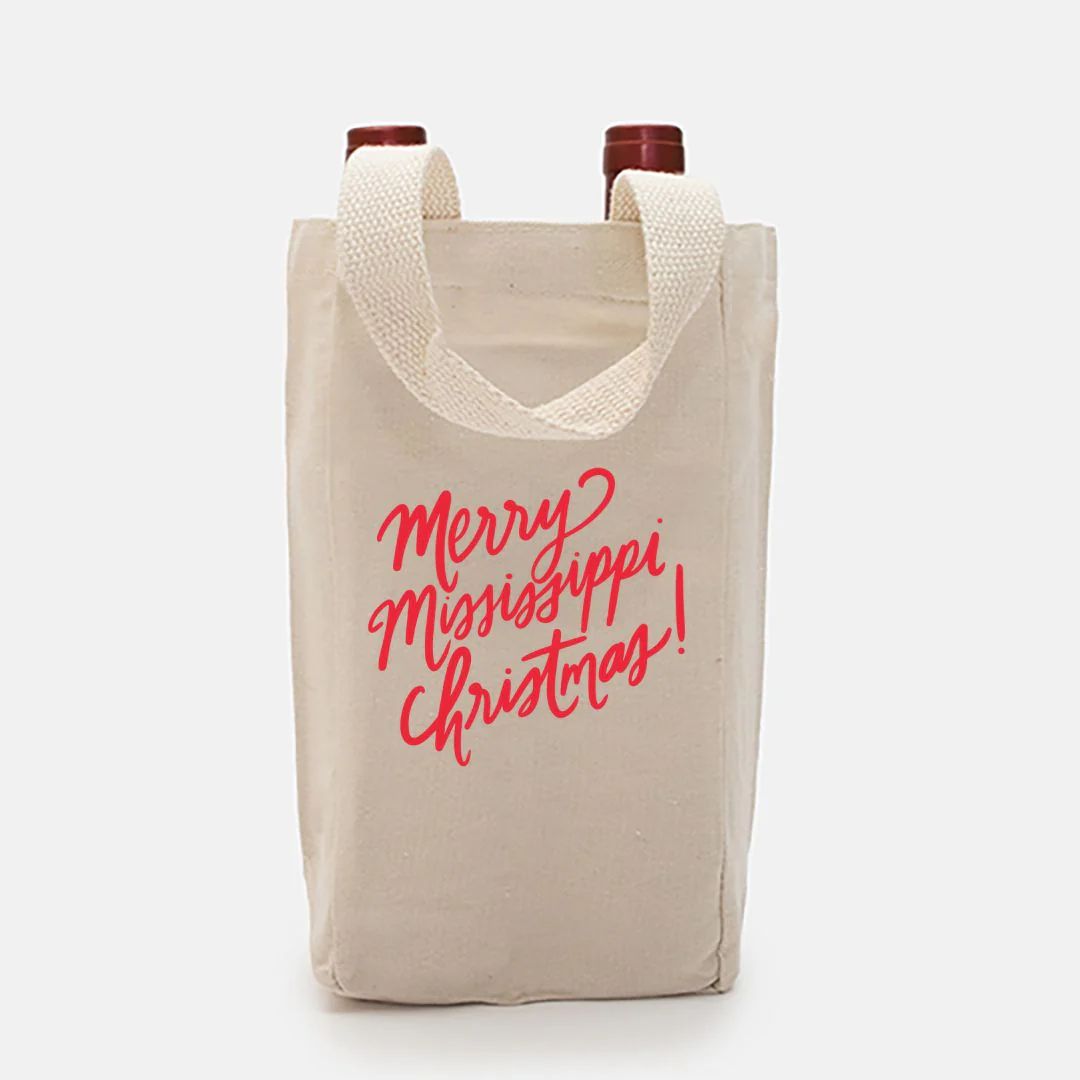 Merry Mississippi Christmas Double Wine Tote Canvas Bag | Thimblepress