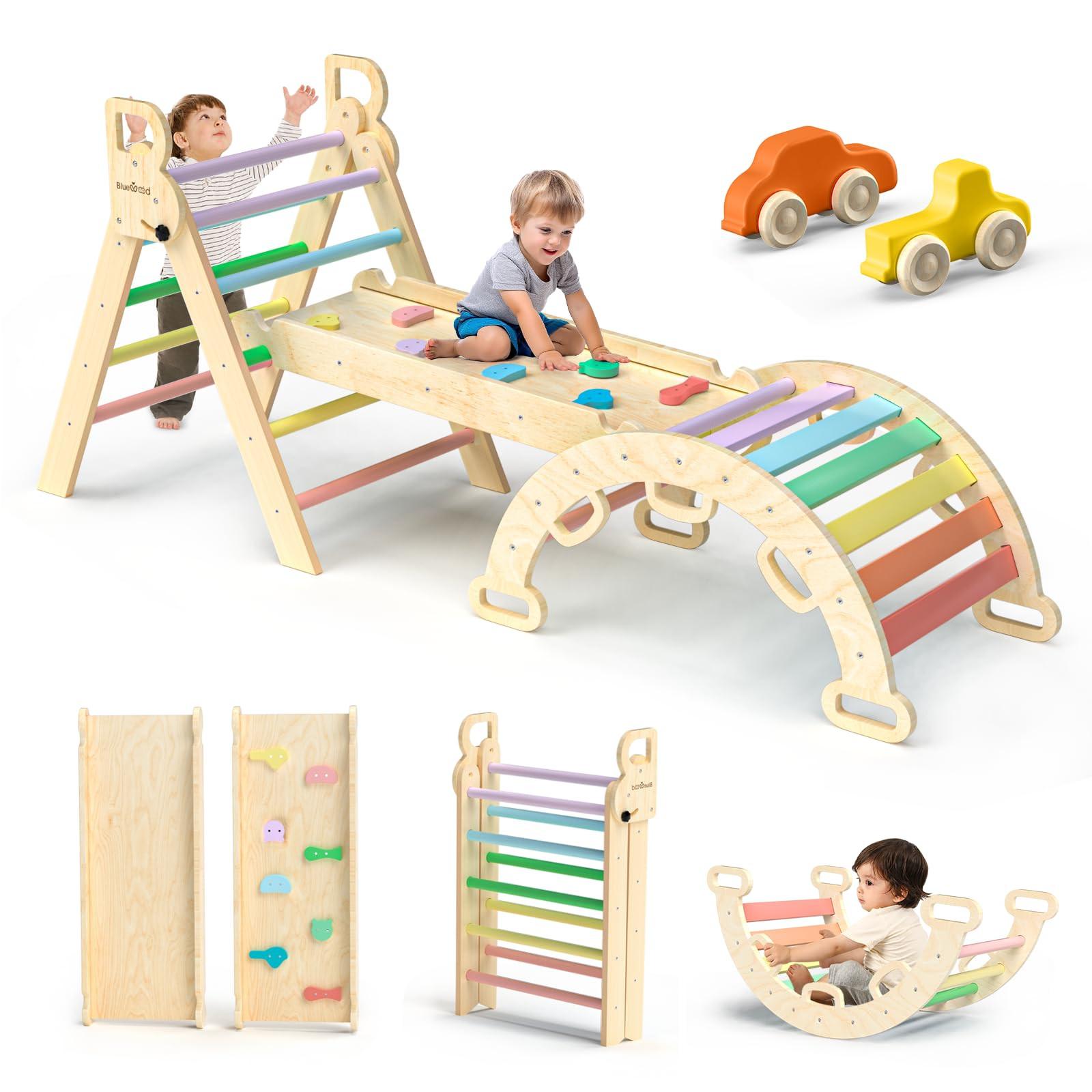 BlueWood Pikler Triangle Set 7in1 Foldable Baby Climbing Toys Wooden Montessori Climbing Set with... | Amazon (US)