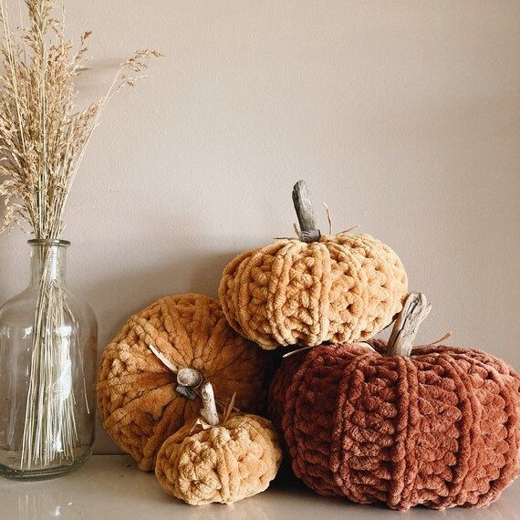 Plush Chenille Pumpkins // Faux Knit Crochet Fabric Pumpkins // Modern Cozy Boho Fall Decor | Etsy (US)