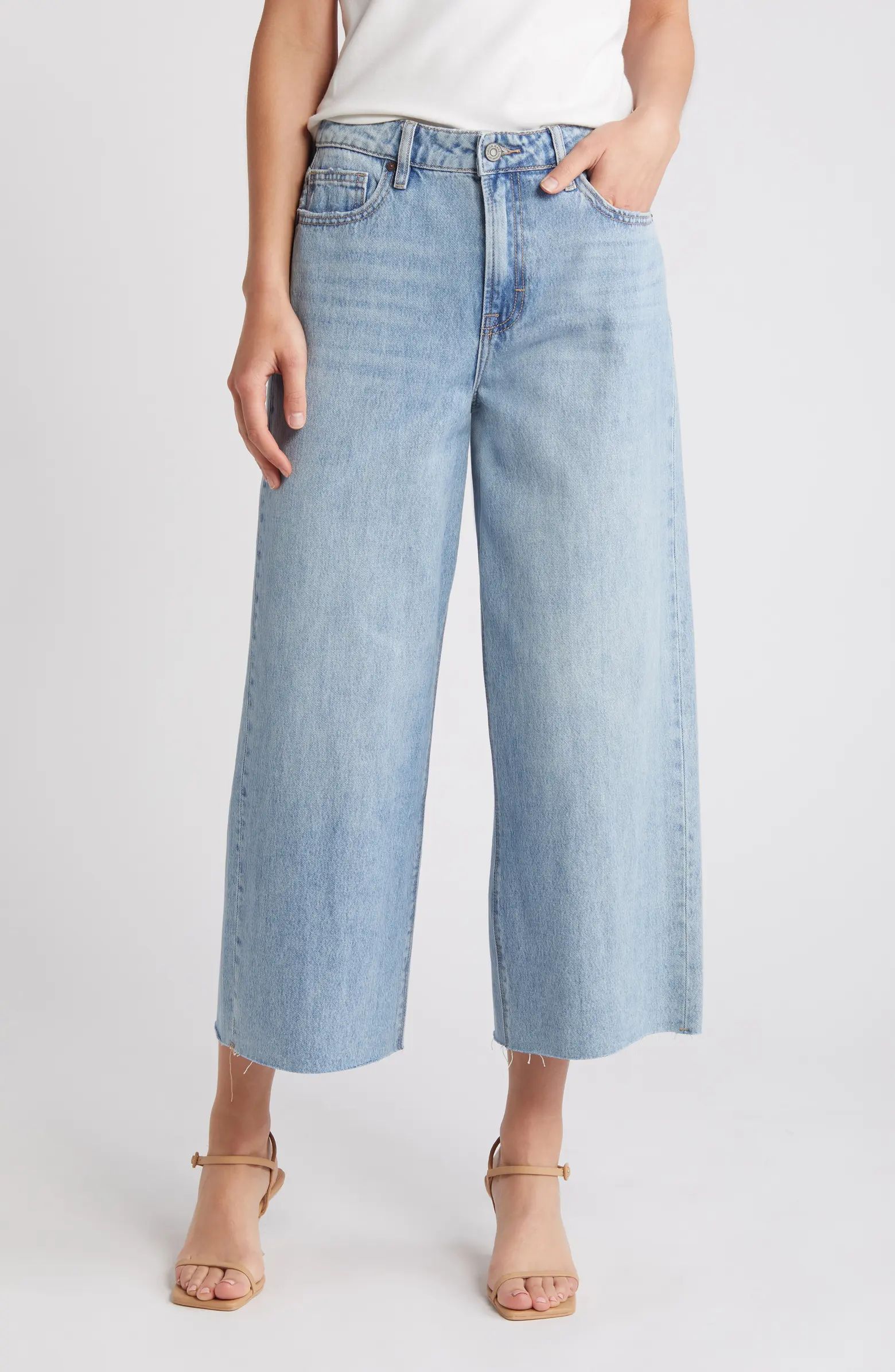 High Waist Raw Hem Crop Wide Leg Jeans | Nordstrom