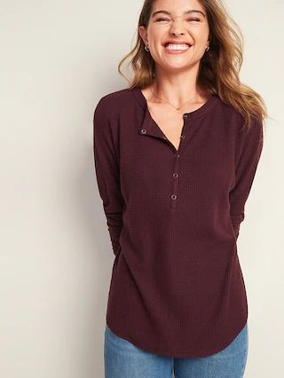 Relaxed Cozy Waffle-Knit Henley Tunic Top for Women | Old Navy (US)